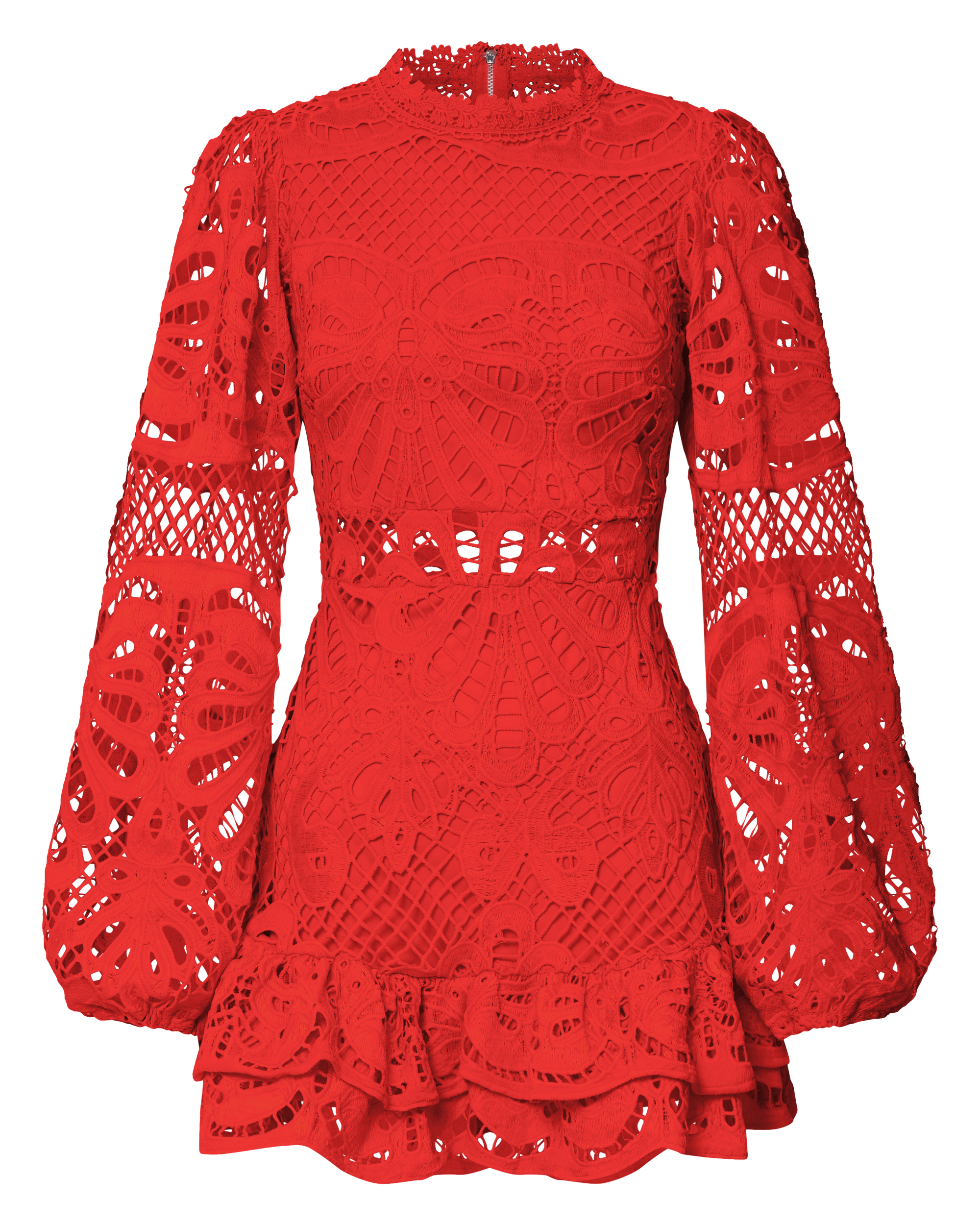 Long Puff Sleeve Lace Mini Dress