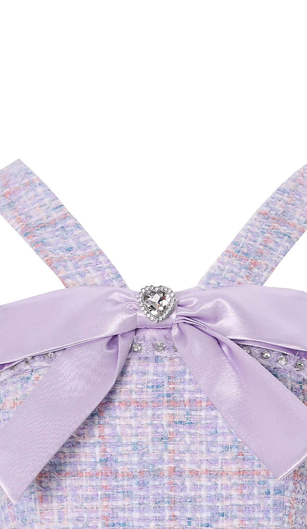 Lavender Tweed Mini Dress - Bowtie Detail Party Dress