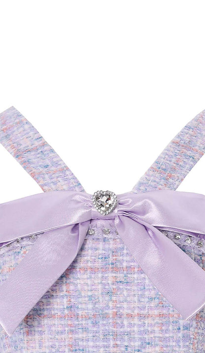 Lavender Tweed Mini Dress - Bowtie Detail Party Dress