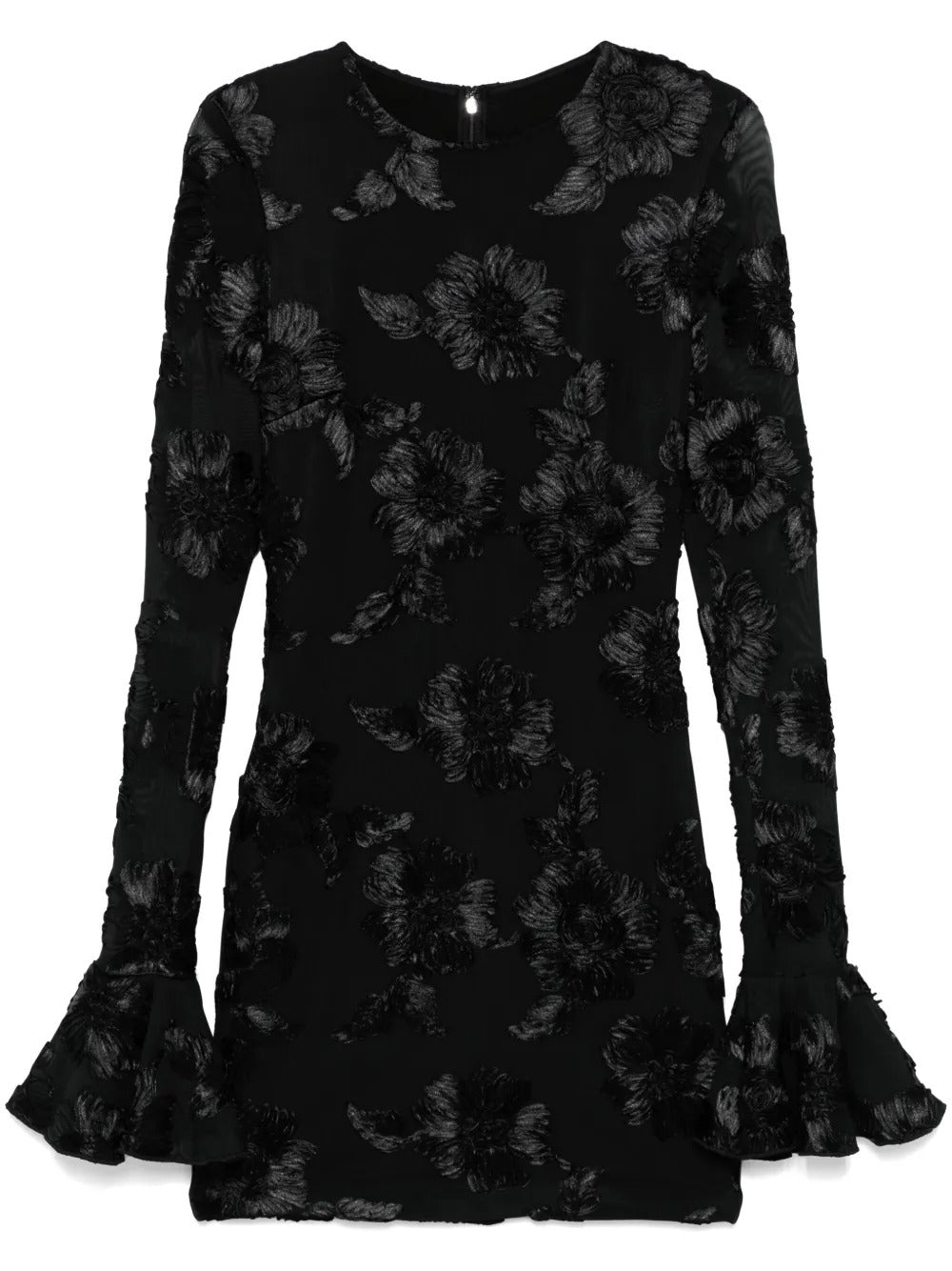 Floral-Embroidered Mesh Mini Dress In Black