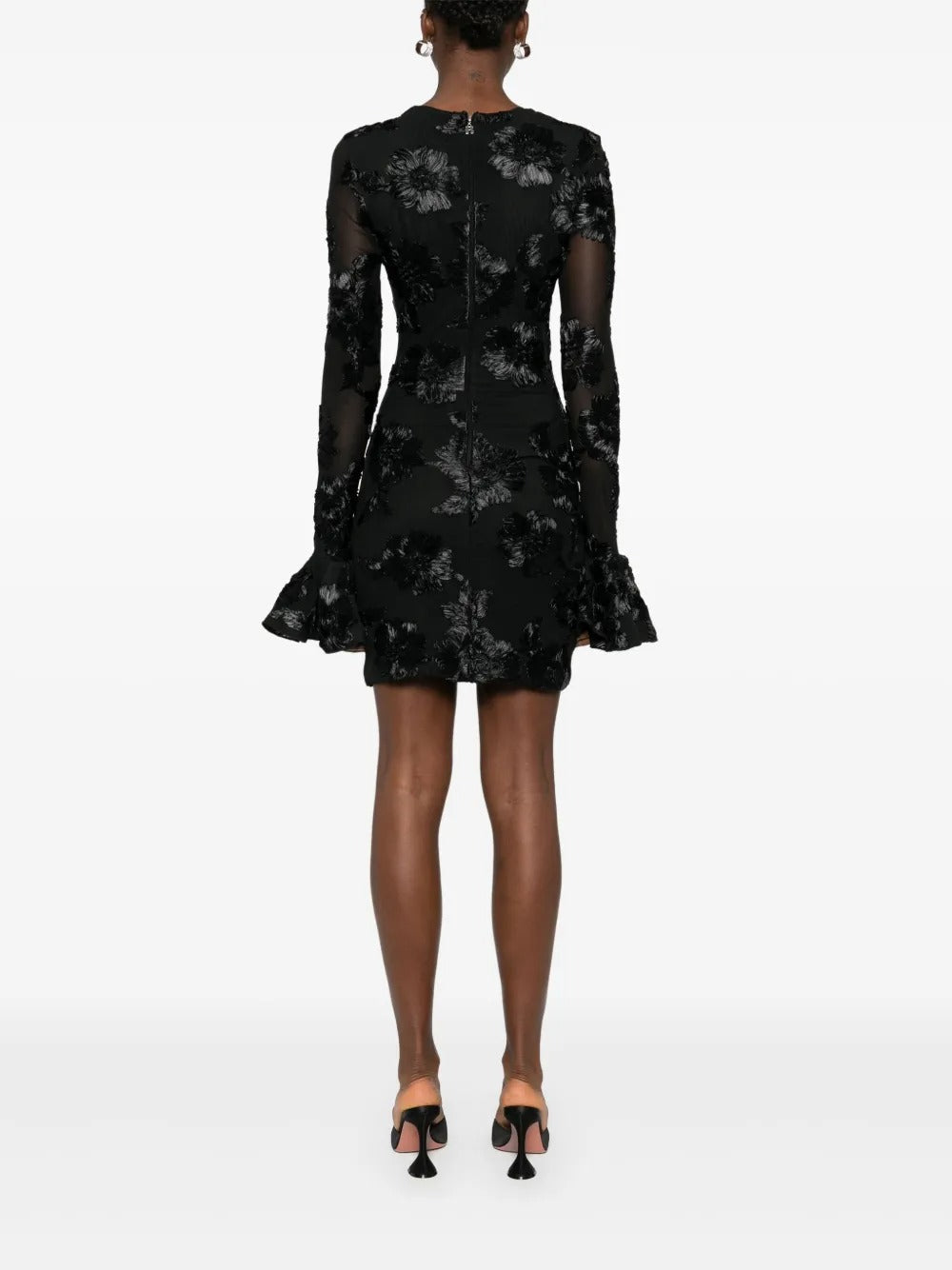 Floral-Embroidered Mesh Mini Dress In Black