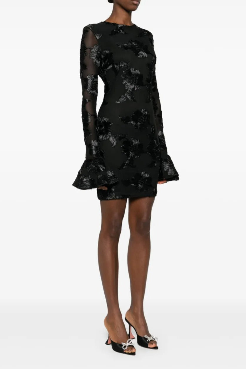 Floral-Embroidered Mesh Mini Dress In Black