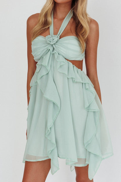 Mint Green Halter Ruffled Mini Dress