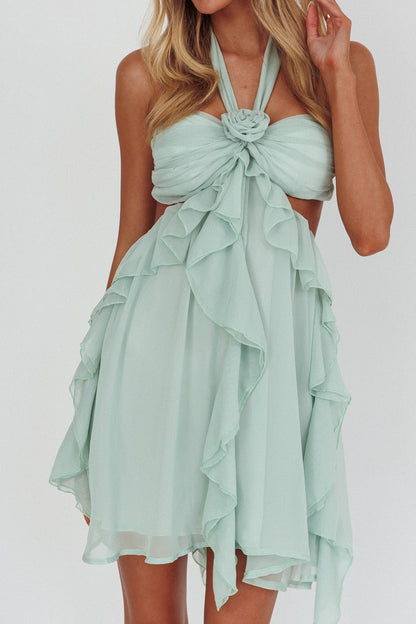 Mint Green Halter Ruffled Mini Dress