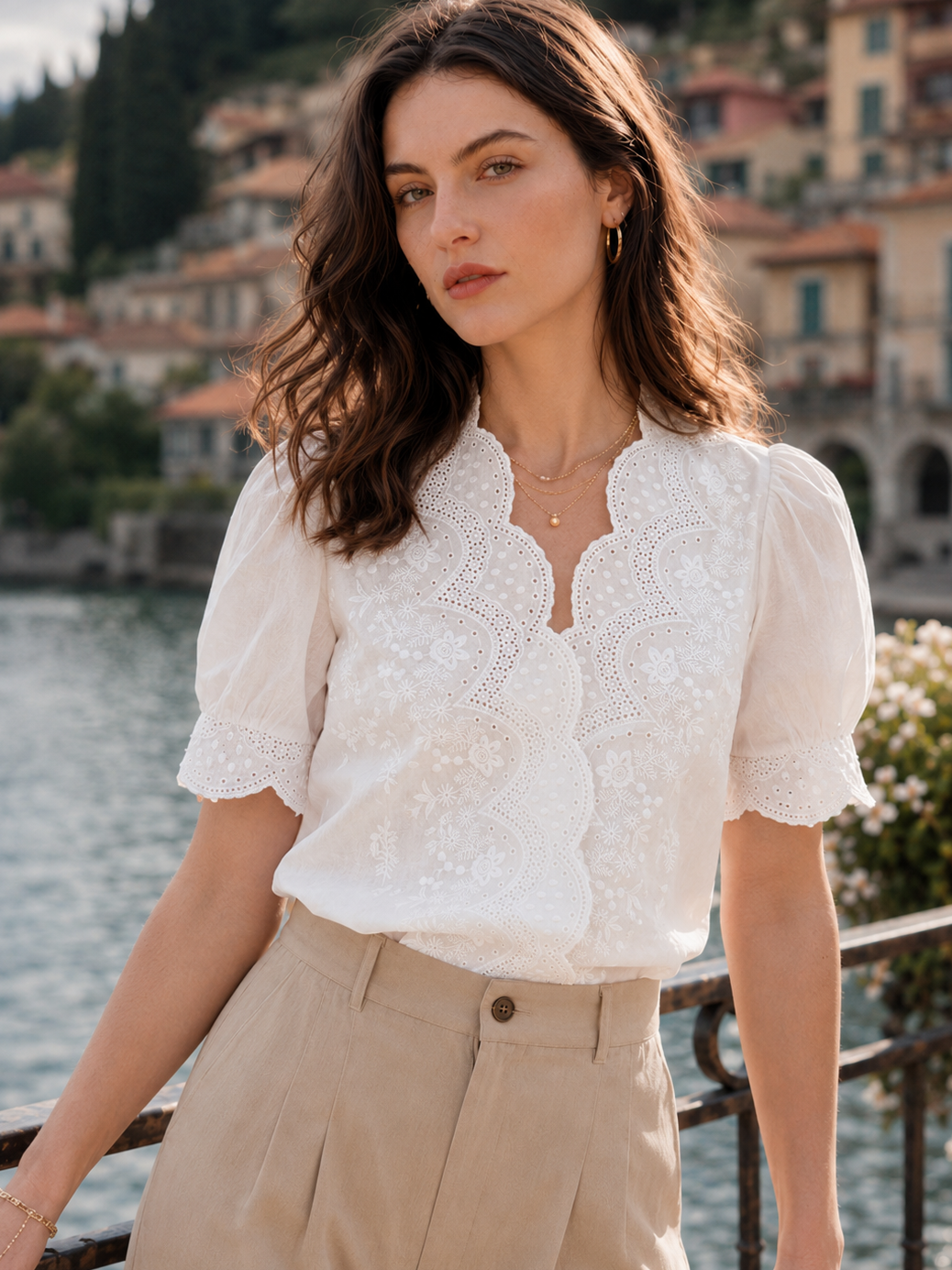 Eva Retro V-neck Embroidered Chiffon Shirt