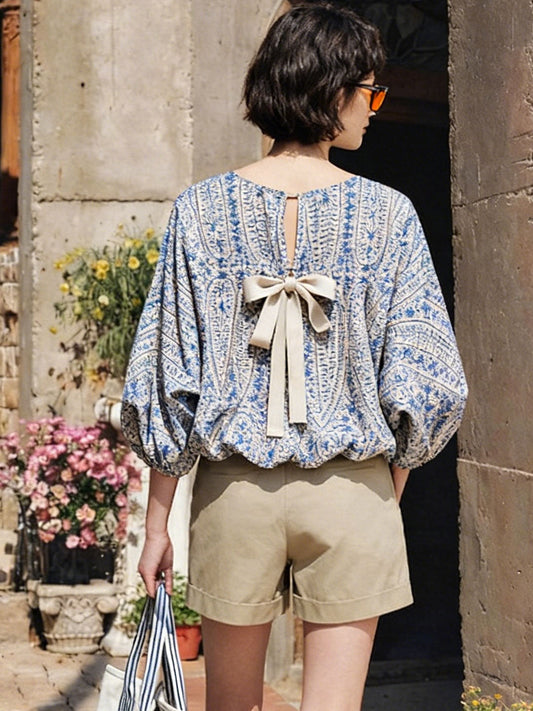 Maya Casual Back Bow Printed Blouse
