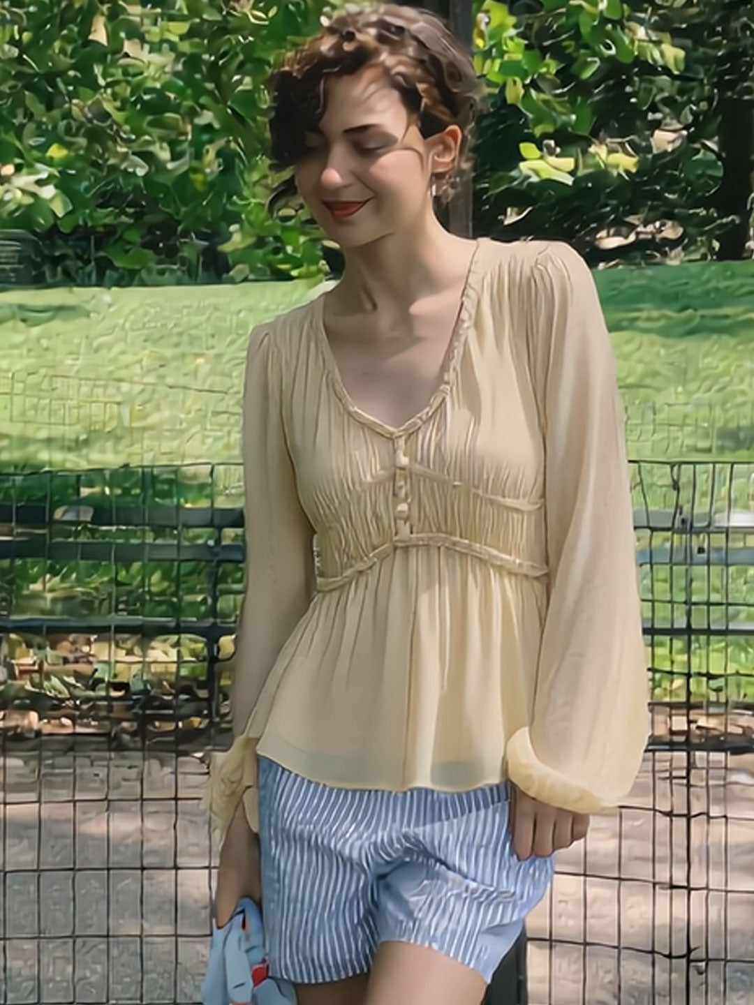 Sophia Daily V-Neck Puff Sleeve Chiffon Top