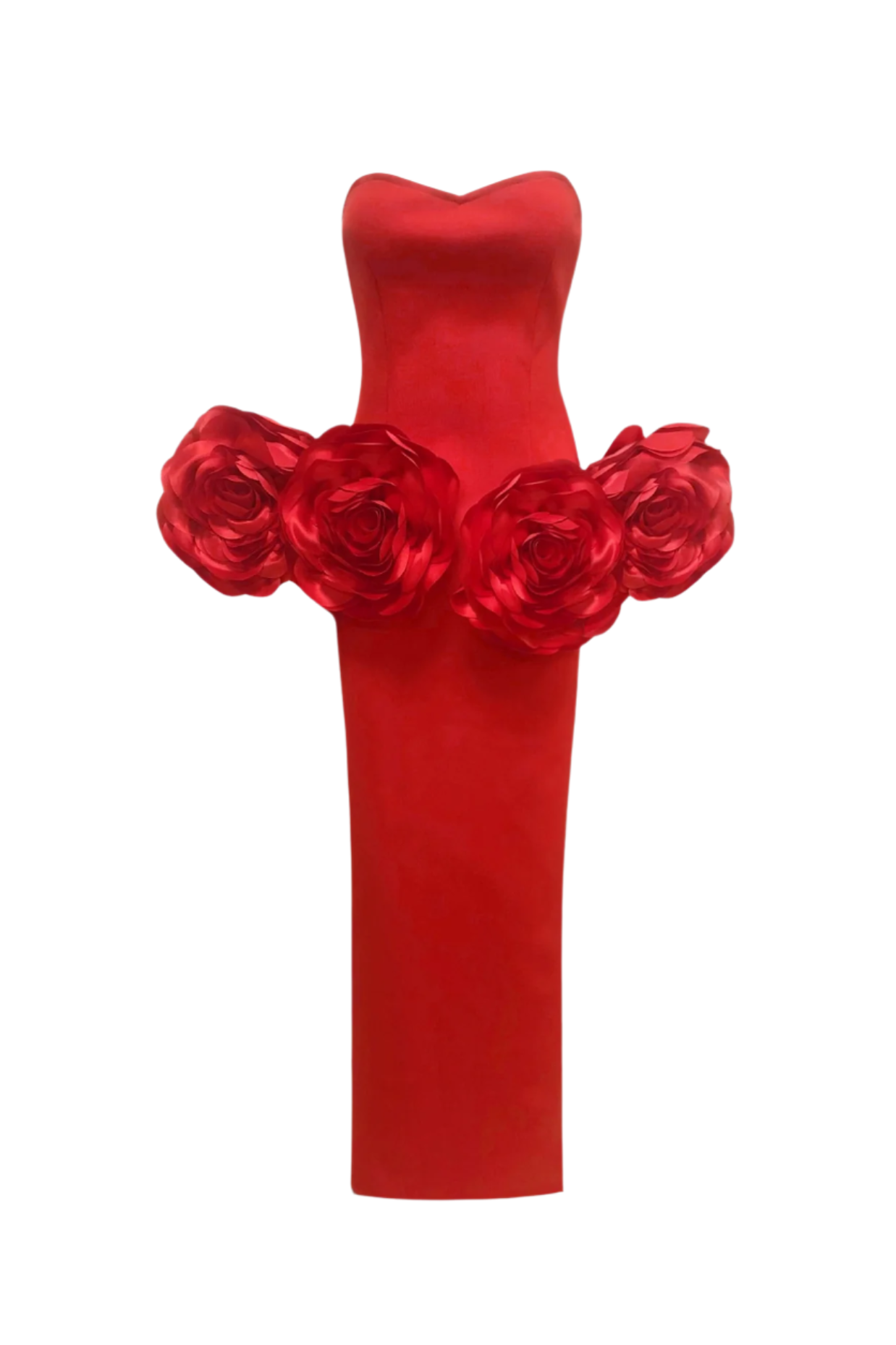 Sherise Floral Appliqué Strapless Maxi Bandage Dress - Red