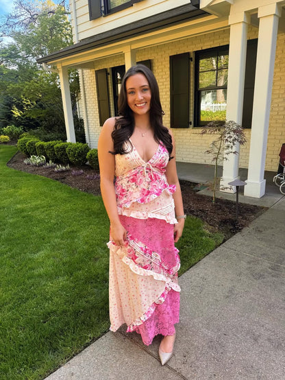 Léa Lace Patchwork Floral Cami Maxi Dress