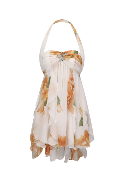 Takala Floral Halter Mini Dress - Backless Party Dress