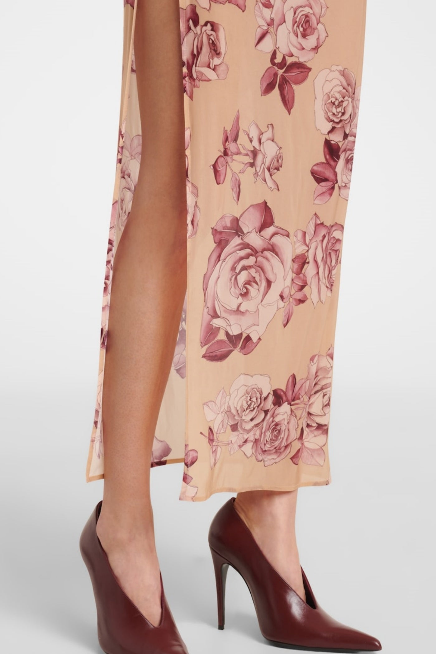Floral Strapless Ruched Midi Dress