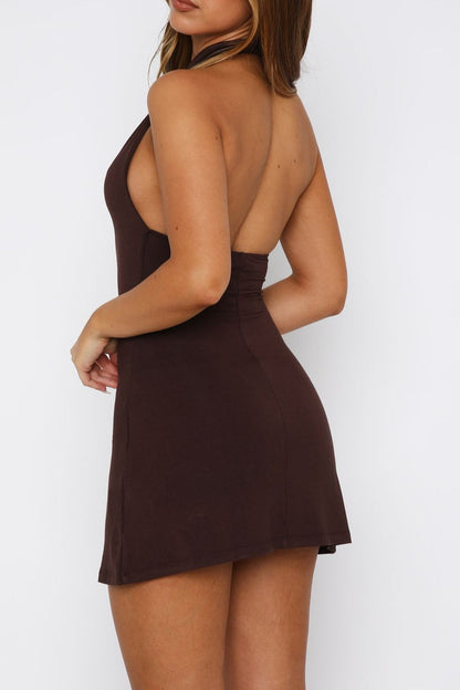 rebecca backless halter bodycon Mini Dress in burgundy