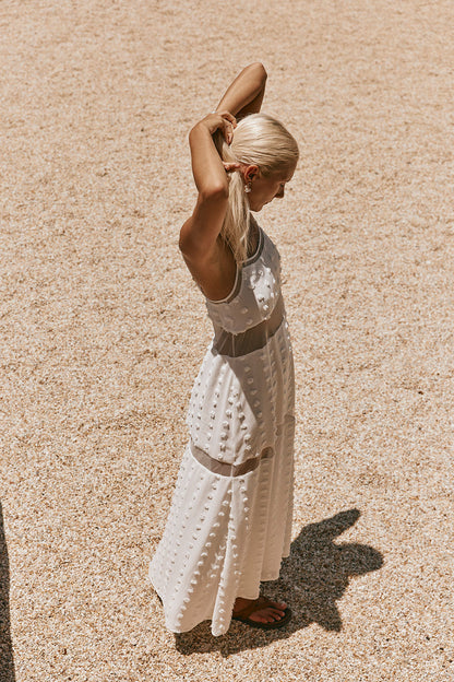 Floral cutout slip with layers maxi dress - white