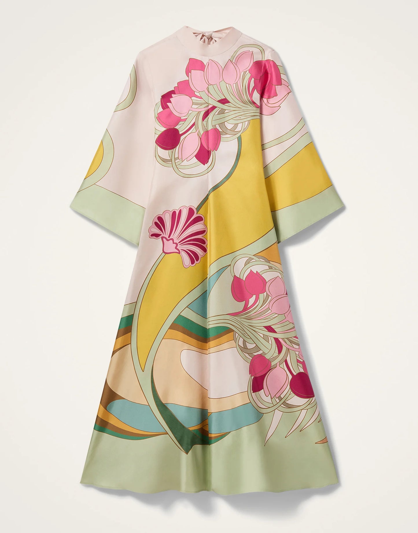 Satin Printed Halter-Neck maxi Dress with Full Skirt