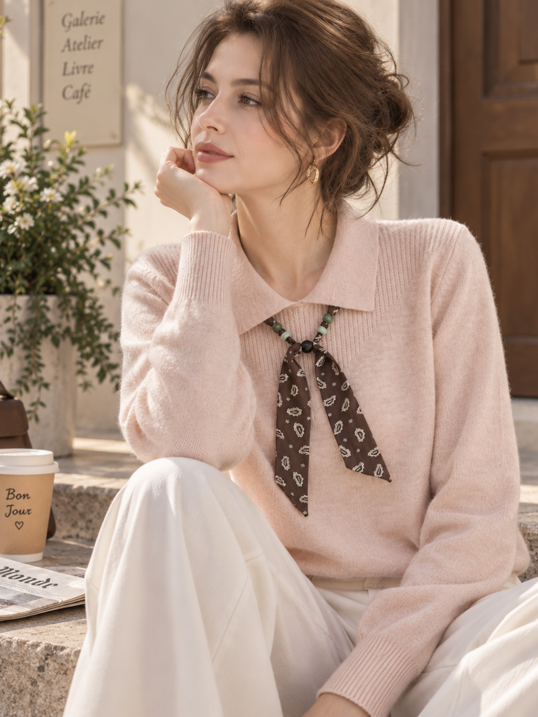 New Stylish Collared Knit Top