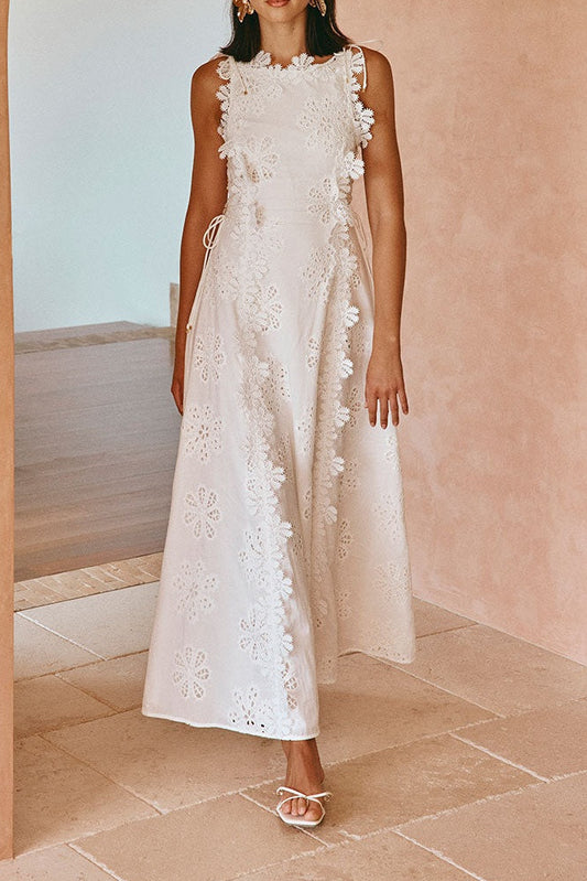 Liana Floral Eyelet Lace Tie Strap Maxi Dress