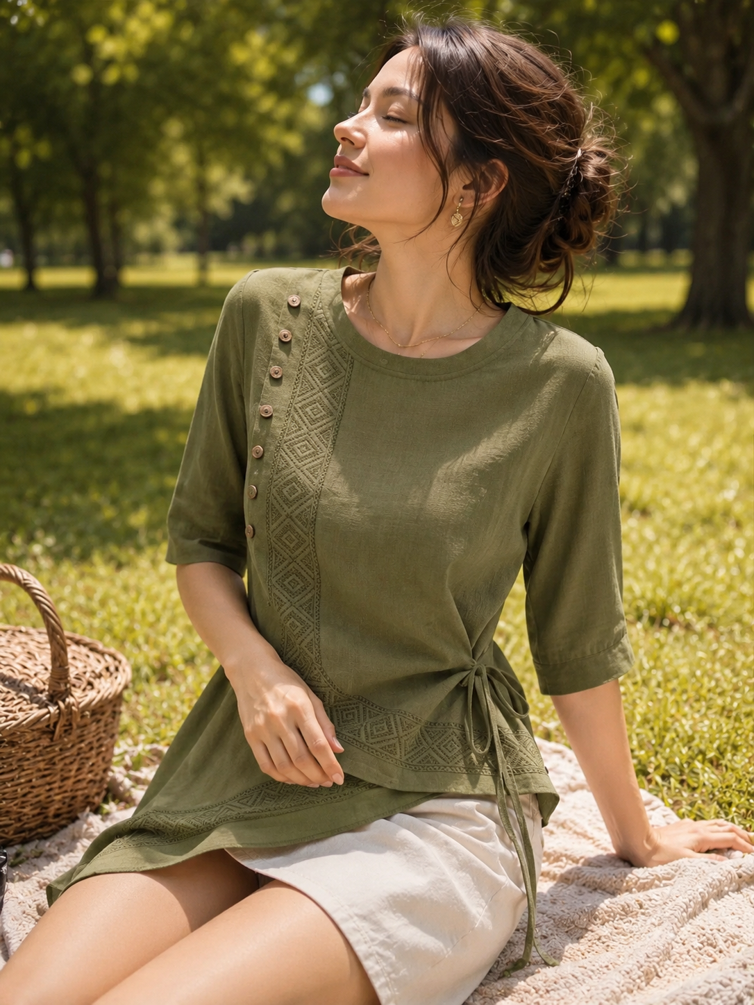 New French-style Chic Green Top