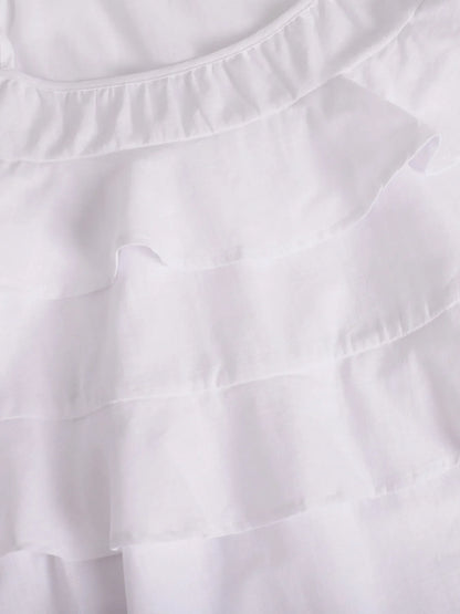 Ruffle Layered Tie Shoulder Cami mini Dress - white