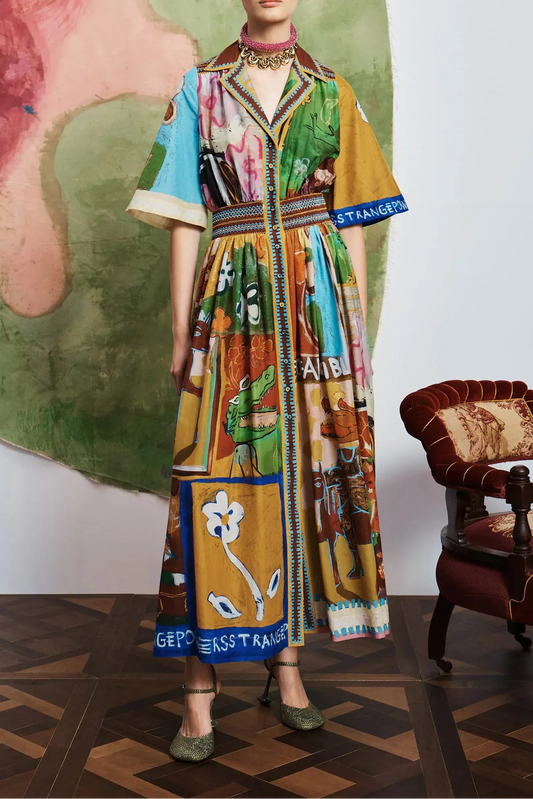 Abstract Animal Print Shirt Midi Dress