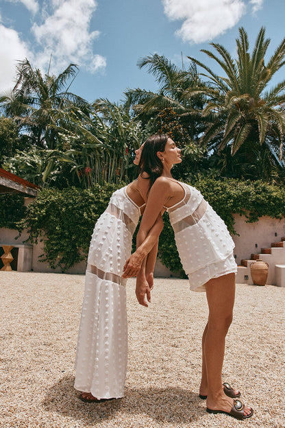 Floral cutout slip with layers maxi dress - white