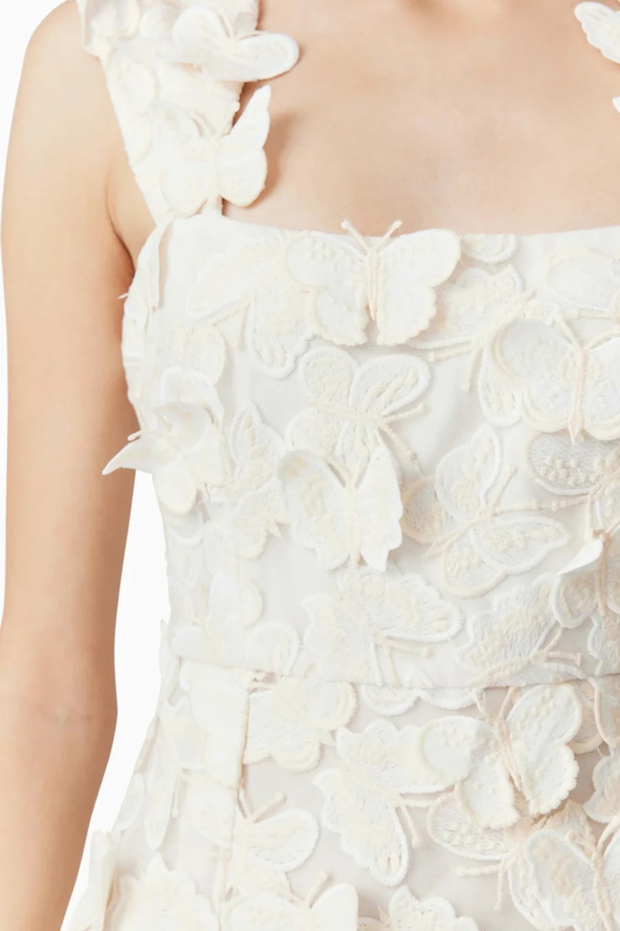 square neckline 3D flower embroidery Gown in White
