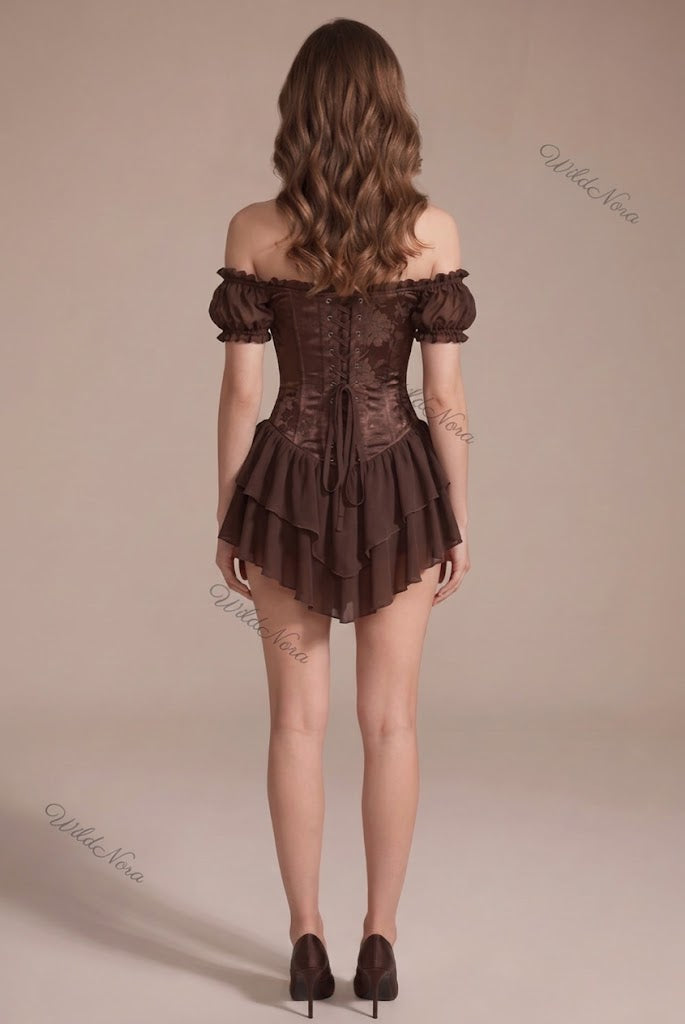 Dark Brown Chiffon Corset Mini Dress