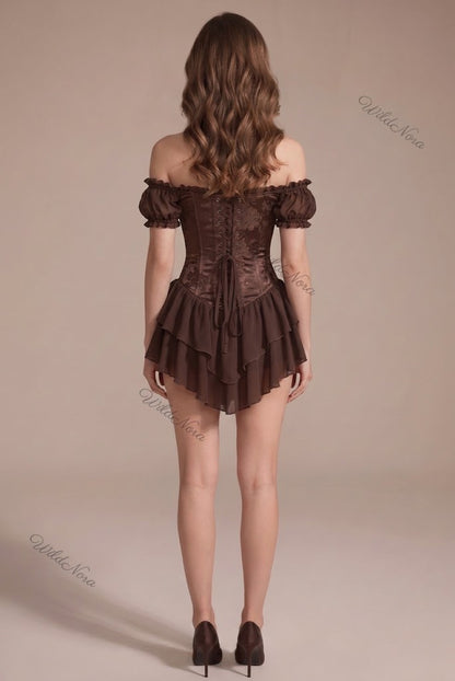 Dark Brown Chiffon Corset Mini Dress