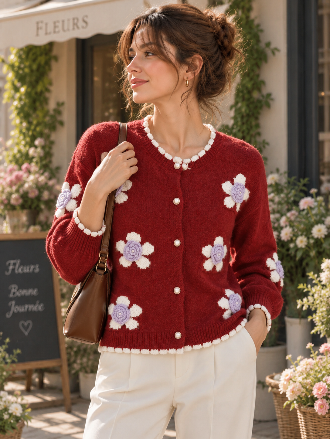 New Embroidered Crew-neck Cardigan