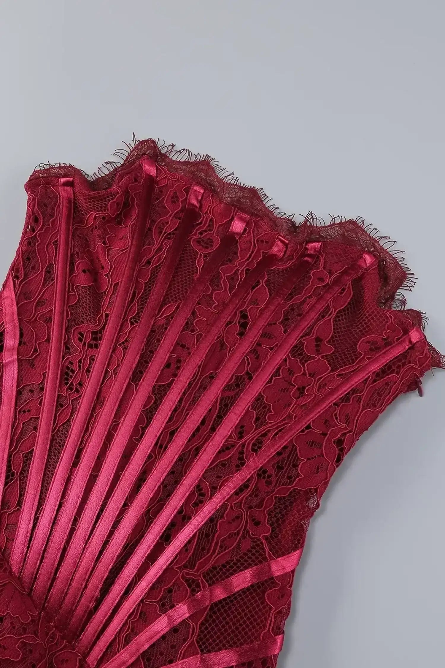 Burgundy Lace Overlay Bustier Mini Dress