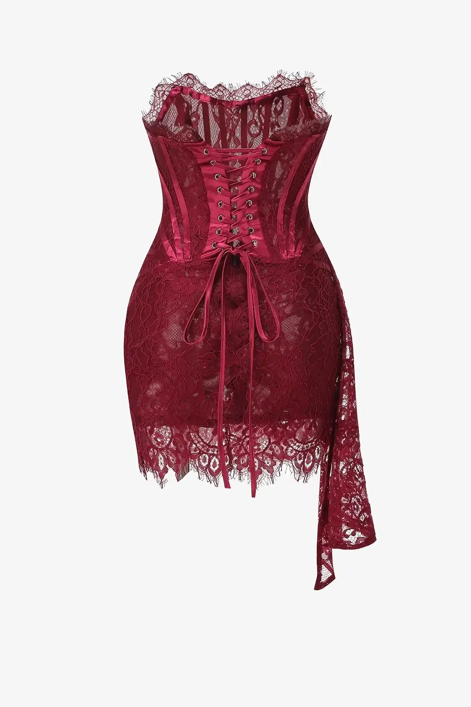 Burgundy Lace Overlay Bustier Mini Dress