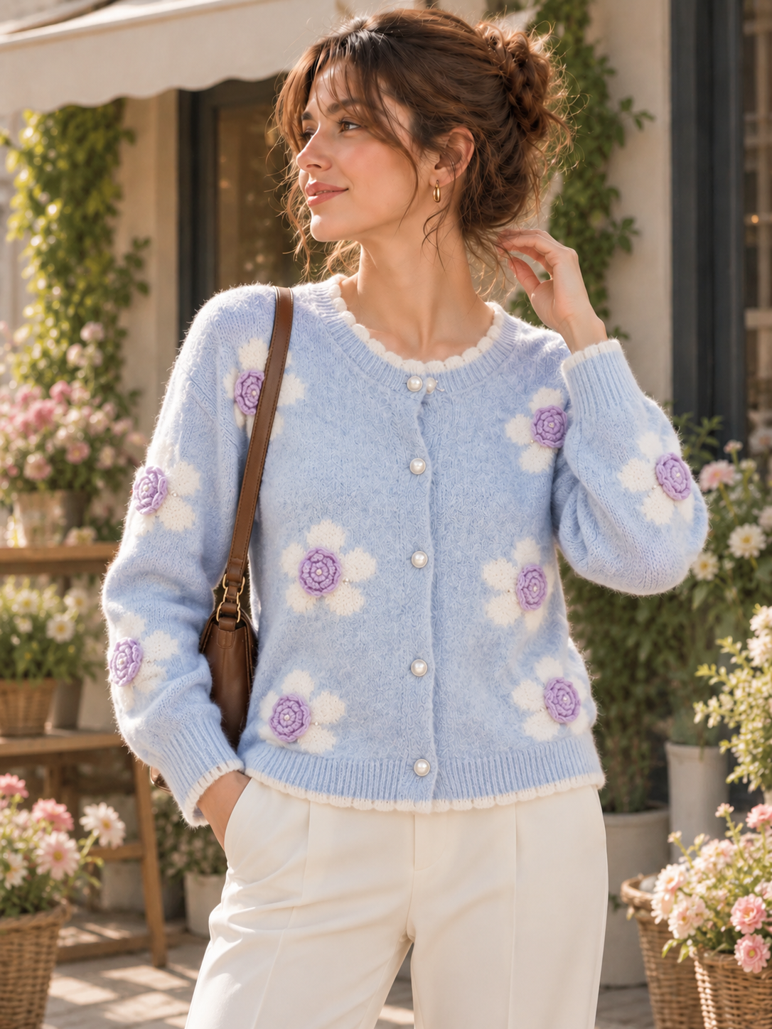 New Embroidered Crew-neck Cardigan