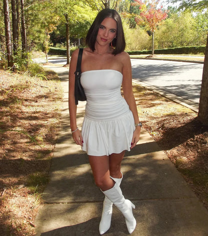 Satin Polka Dot Mini Dress in ivory