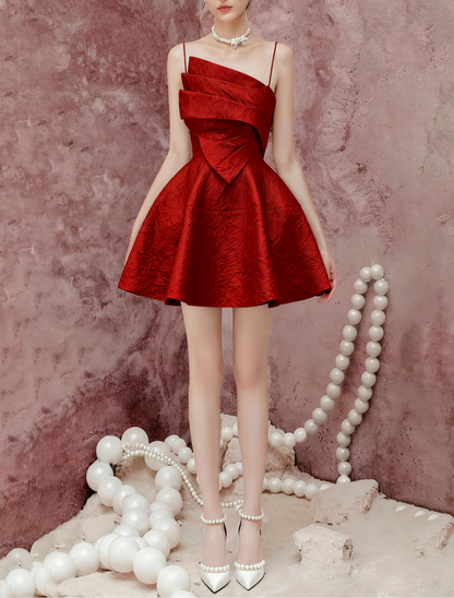 Red Strappy Mini Dress - Backless Party Dress with Adjustable Straps