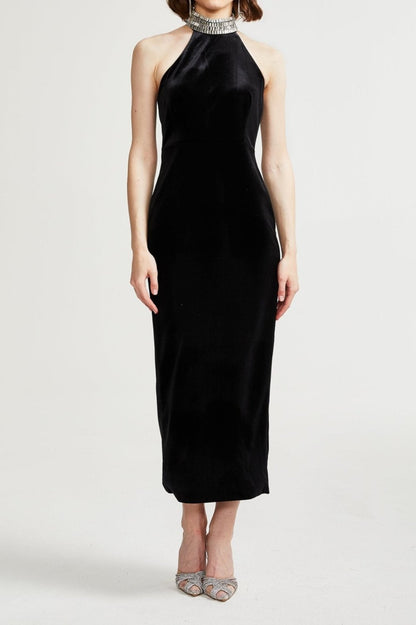 Caisa embellished turtle-neck black dress