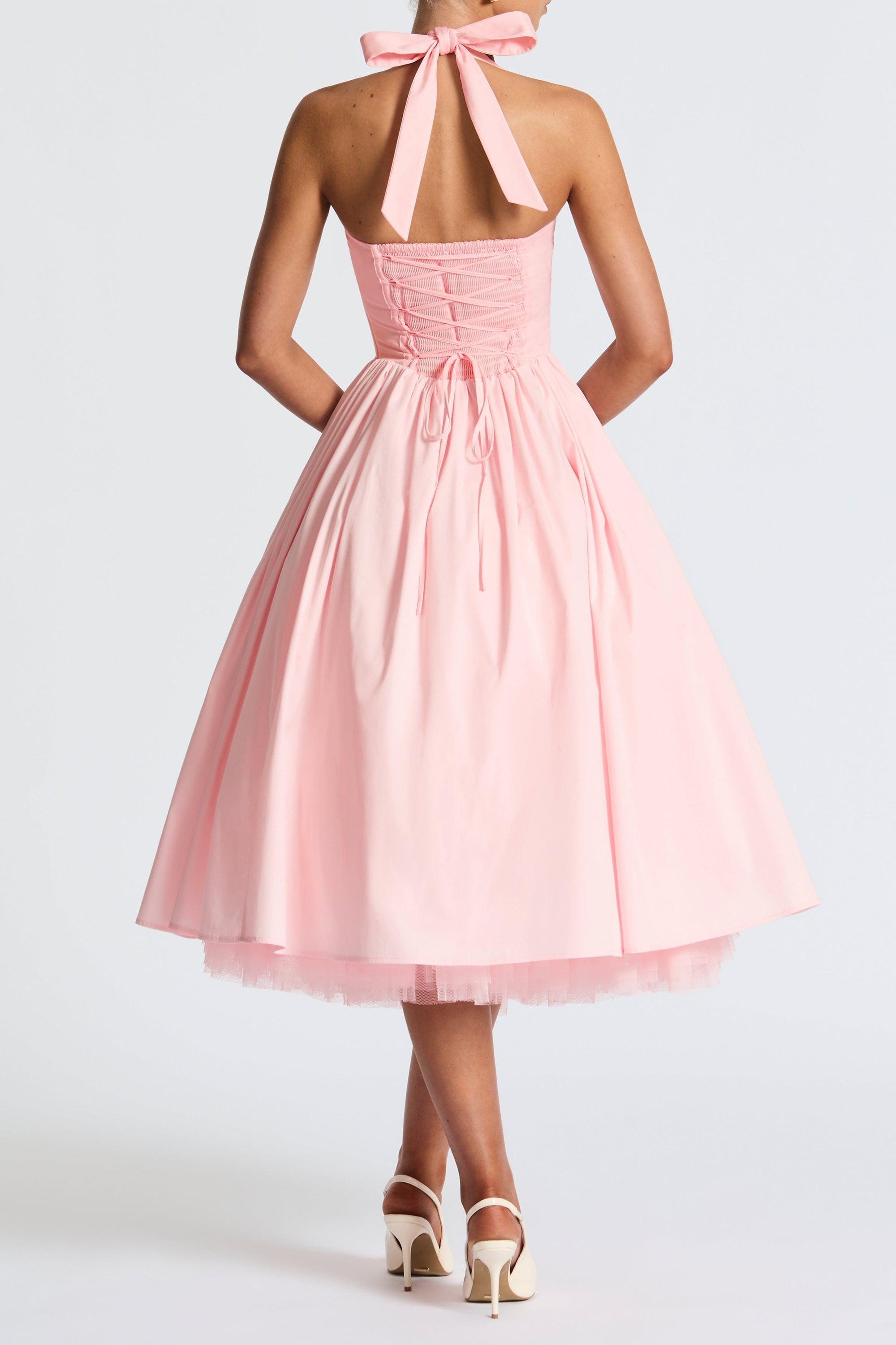 Cressida backless puffy Midi Dress - Blush