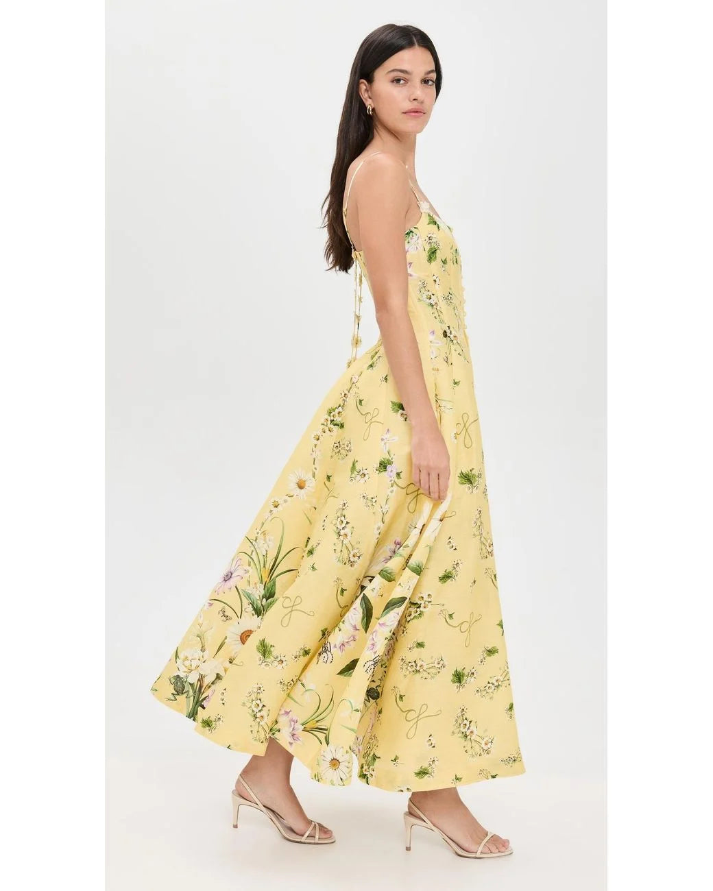 Printed button-front camisole midi dress with side slits