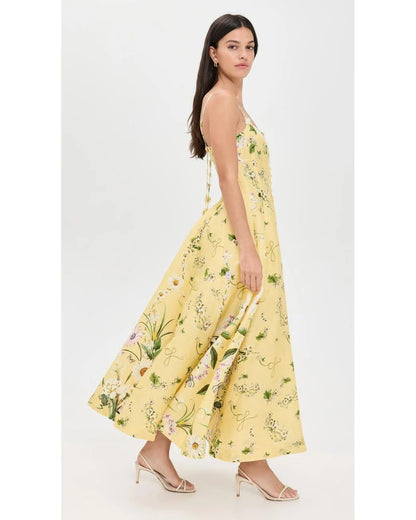 Printed button-front camisole midi dress with side slits