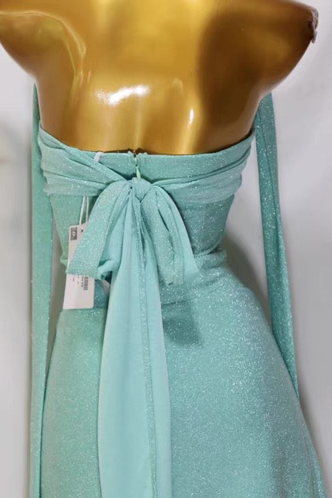 Glitter Ruched Halter Bodycon Mini Dress