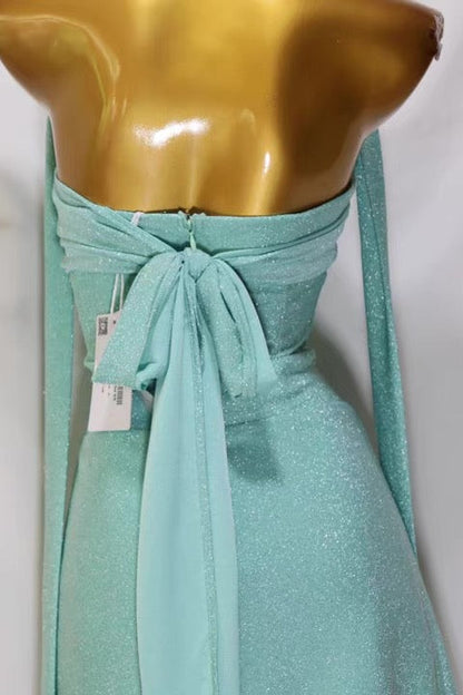 Glitter Ruched Halter Bodycon Mini Dress