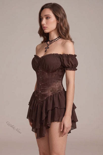Dark Brown Chiffon Corset Mini Dress