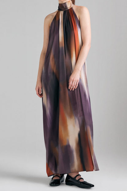 Printed halter-neck sleeveless maxi dress