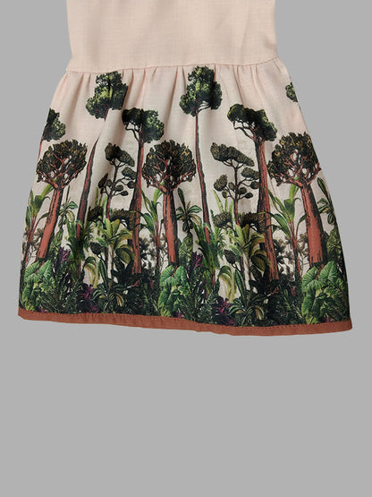 Flared Sleeves Loose Leaves Print V-Neck Maxi Dresses