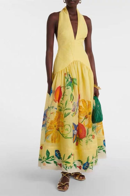 Dahlia Linen-Blend Halter maxi dress - yellow