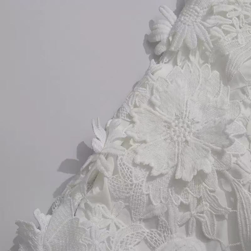 Strapless Flower Embroidery Maxi Dress In White