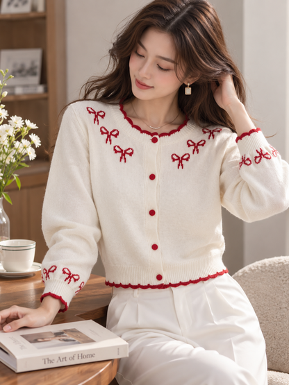 French-style Bow-detail Knit Cardigan