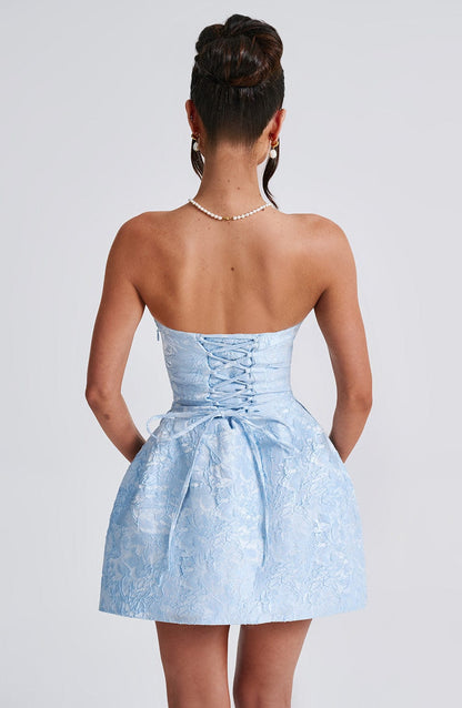 Elenora Blue Mini Dress - Elegant Satin Party Dress