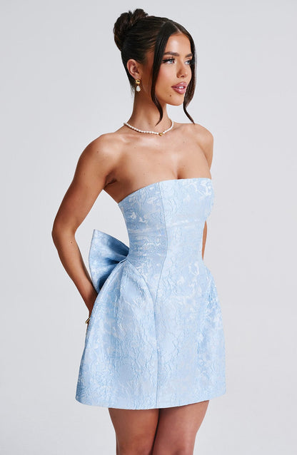 Elenora Blue Mini Dress - Elegant Satin Party Dress