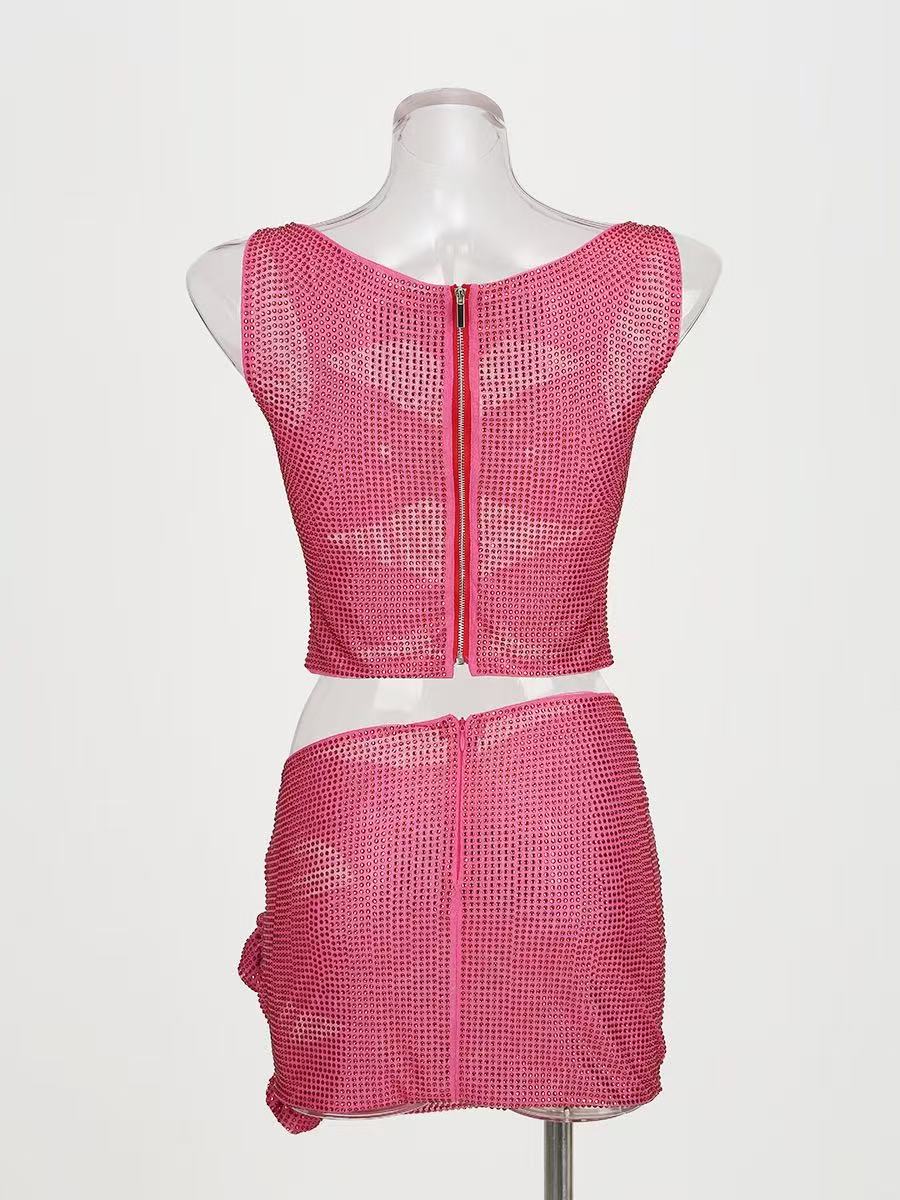 EMBELLISHED CUT OUT 3D FLOWER SUIT IN METALLIC SILVER