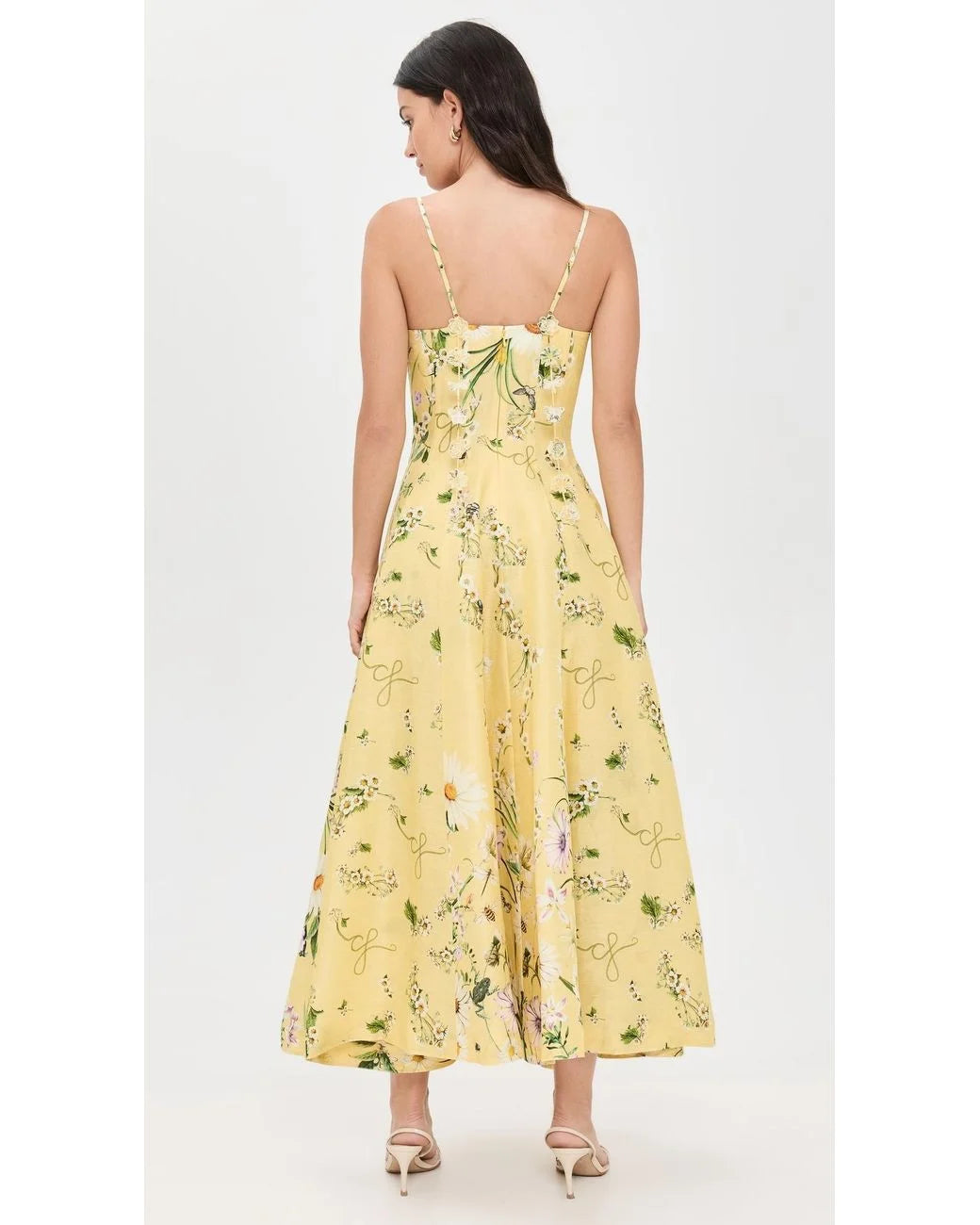 Printed button-front camisole midi dress with side slits