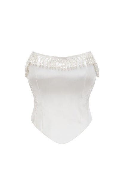Nalini faux-pearl off-shoulder top